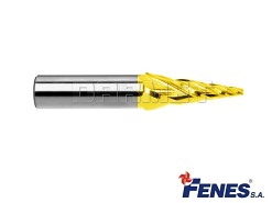 Frez stożkowy 4-ostrzowy do matryc z czołem płaskim, odmiana krótka DIN1889-EA K-H, HSS TiN Golden Line - pochylenie 1:20 - 16MM - FENES