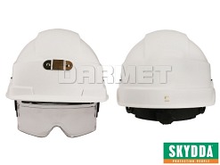 Kask ochronny IRIS II z wbudowanym wizjerem i uchwytem na lampkę, niebieski, rozmiar 53-63 - SKYDDA (035600303)