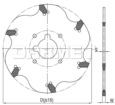 Frez składany piłkowy 6-ostrzowy NFTs 100-22-5 DOLFAMEX - rysunek techniczny