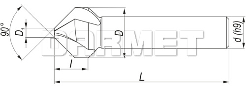 Pogłębiacz stożkowy 3-ostrzowy 90° z chwytem walcowym, DIN 335-C HSS TiN Golden Line - FENES (0641-261-025-...)