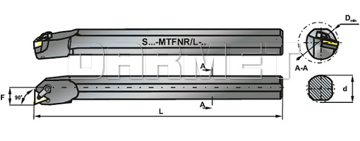 Nóż tokarski składany do toczenia wewnętrznego: S25T-MTFNR-16 - PAFANA
