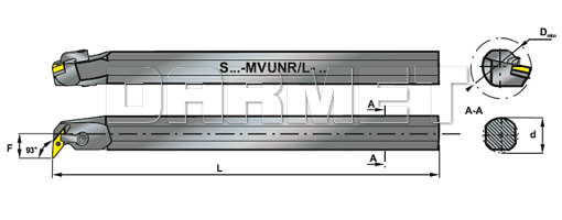 Nóż tokarski składany do toczenia wewnętrznego: S32U-MVUNL-16 - PAFANA