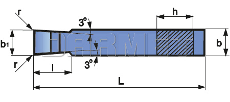 Nóż tokarski szeroki ze stali szybkotnącej NNPd, wielkość 2012 - PAFANA - rysunek techniczny
