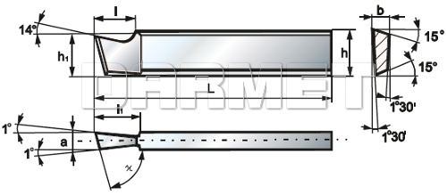 Nóż tokarski obcinak oprawkowy prawy ze stali szybkotnącej NNRm, wielkość 1203 x 1MM - PAFANA