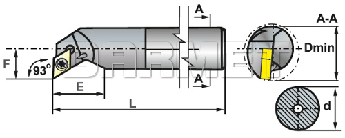 Nóż tokarski składany z chwytem z węglika spiekanego do toczenia wewnętrznego: E12Q-SDUCL-07XR - PAFANA