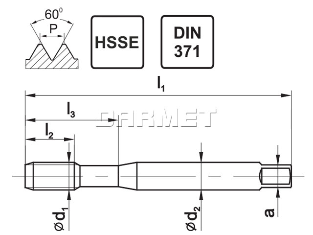 Gwintownik maszynowy DIN371 - rysunek techniczny.