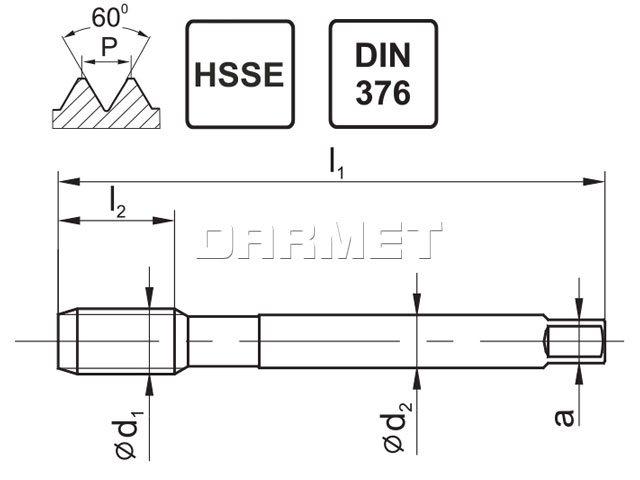 Gwintownik HSSE, DIN 376 - rysunek techniczny.