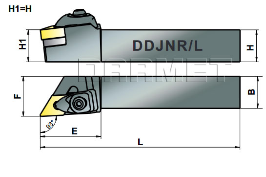 nóż tokarski DDJNR-2525-M15 firmy PAFANA - rysunek techniczny