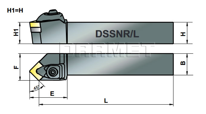 noż tokarski DSSNR-3225-P12 - rysunek techniczny