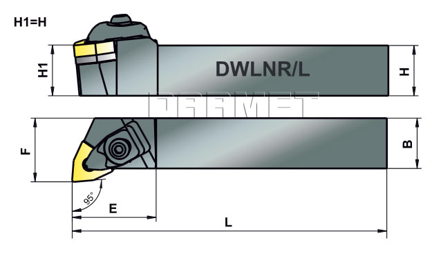 nóż tokarski DWLNR-2525-M08 - rysunek techniczny