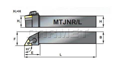 nóż tokarski MTJNL-2525-M22 firmy PAFANA - rysunek techniczny