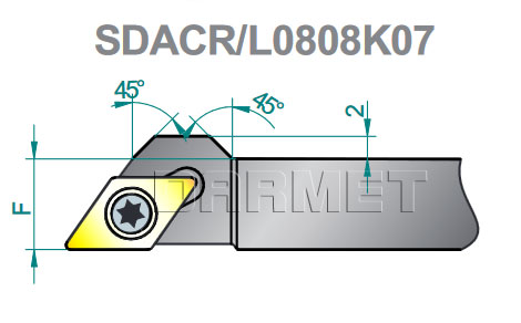 nóż tokarski SDACR-0808-K07 firmy Pafana - rysunek techniczny