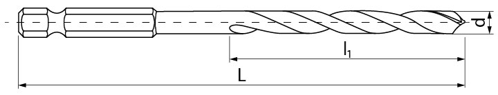 Wiertł0 6-kątne, DIN 338 - rysunek techniczny.