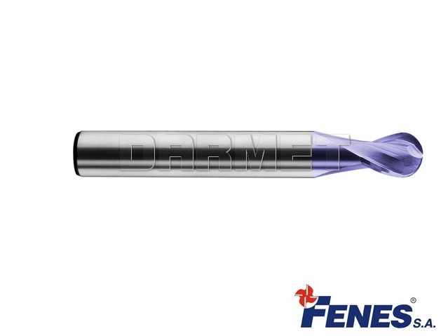 Frez trzpieniowy do metalu 6 mm | 2-ostrzowy | krótki z czołem kulistym | chwyt walcowy DIN6527-KR VHM TiAIN - FENES 0641-512-910-335