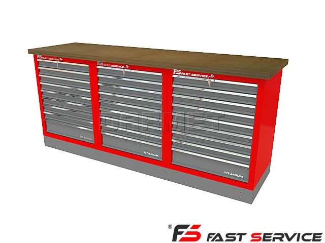 Mocny metalowy stół warsztatowy z szafkami 209x60cm - FAST SERVICE (T-11-11-11-01)