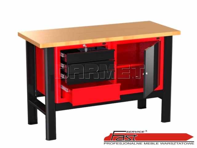 STÓŁ WARSZTATOWY Z 2 SZAFKAMI (4 szuflady + 1 drzwiczki) - 1400 mm - FAST SERVICE (N-3-06-01)