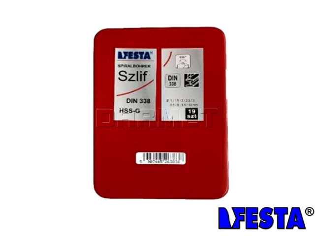 Zestaw wierteł szlifowannych do metalu | NWKa DIN 338 | 1-10 mm | HSS-G | komplet 19 sztuk - FESTA 063838