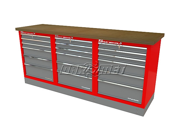 Mocny metalowy stół warsztatowy z szafkami 209x60cm - FAST SERVICE (T-20-20-20-01)
