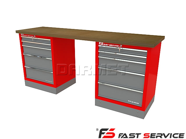 Mocny metalowy stół warsztatowy z szafkami 209x60cm - FAST SERVICE (T-22-22-01)