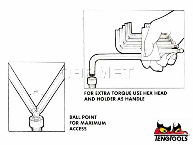 Zestaw kluczy imbusowych z kulistą końcówką, 7 szt. - TENGTOOLS (10955-0202)