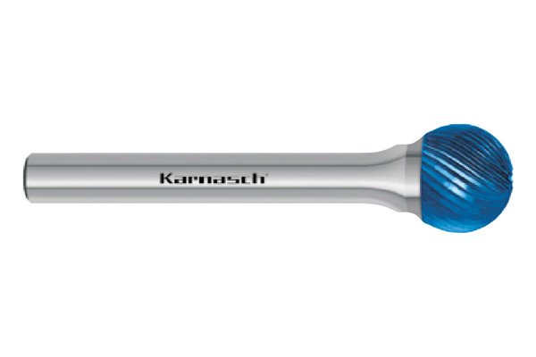 Pilnik obrotowy kulisty KUD HP-5 z węglika | z powłoką BLUE-TEC | frez do stali | 8 x 6 mm | chwyt 6 mm | długość 180 mm - KARNASCH 115033065