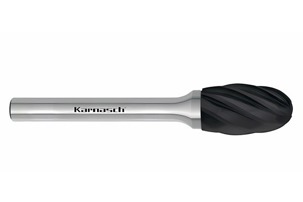 Pilnik obrotowy owalny TRE HP-7 z węglika | powłoka BLACK-TEC | frez do aluminium 20 x 25 mm | chwyt 6 mm - KARNASCH 115045055