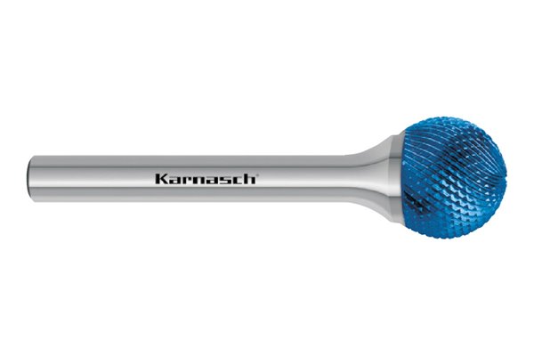 Pilnik obrotowy kulisty KUD HP-11 z węglika | z powłoką BLUE-TEC | frez wykańczający | 8 x 6 mm | chwyt 6 mm | długość 52 mm - KARNASCH 116083060