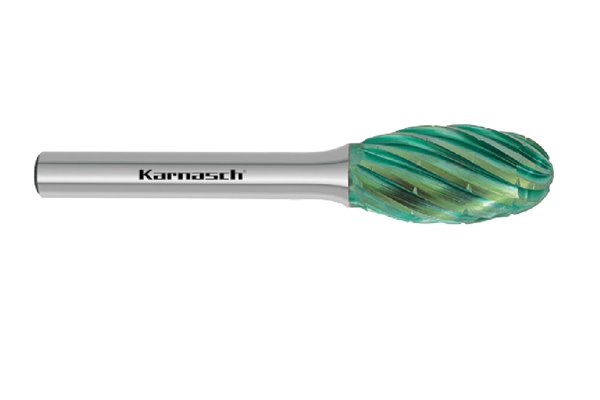 Pilnik obrotowy owalny TRE HP-3 PRO z węglika | z powłoką GREEN-TEC | frez do metalu 8 x 15 mm | chwyt 6 mm - KARNASCH 116094020