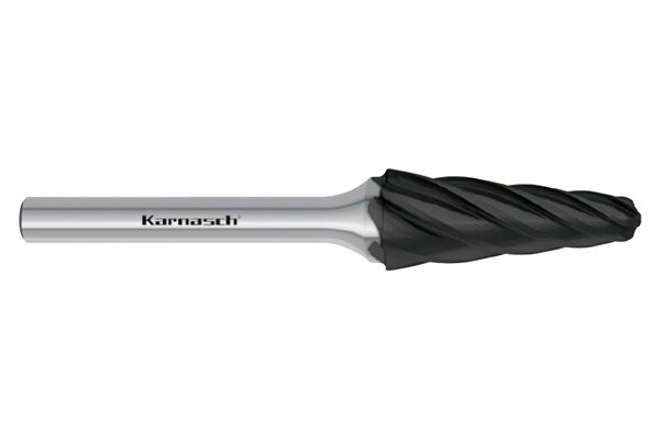 Pilnik stożkowy z czołem kulistym KEL HP-7 z węglika | powłoka BLACK-TEC | frez do aluminium 33 x 16 mm | chwyt 6 mm - KARNASCH 115085060