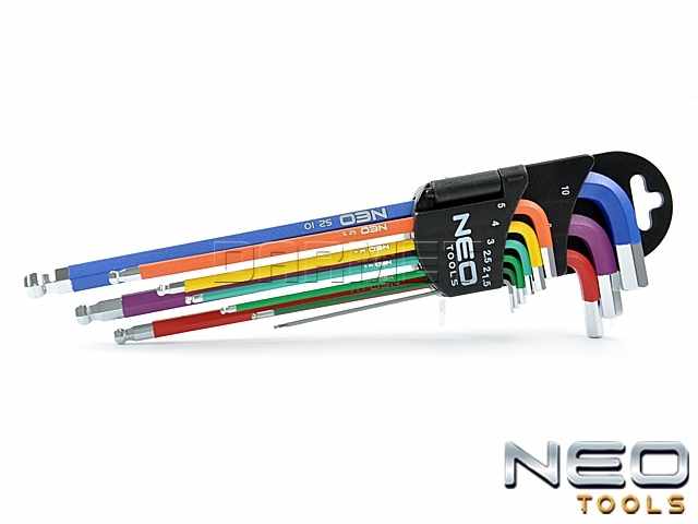 Zestaw kluczy sześciokątnych z kulistymi końcówkami 1,5 - 10MM - 9 sztuk - NEO TOOLS (09-512)