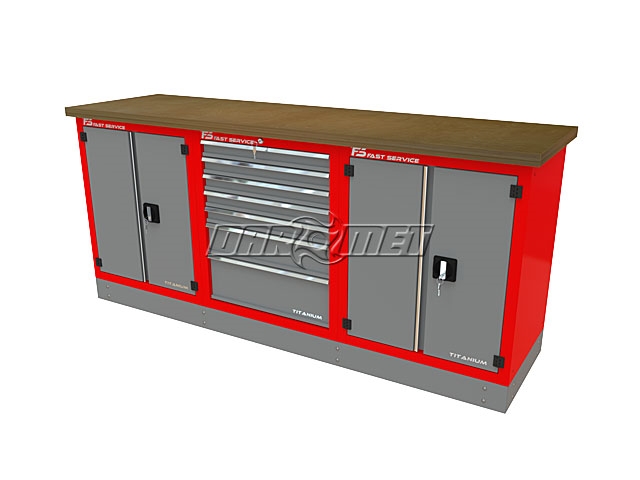 Mocny metalowy stół warsztatowy z szafkami 209x60cm - FAST SERVICE (T-40-19-40-01)