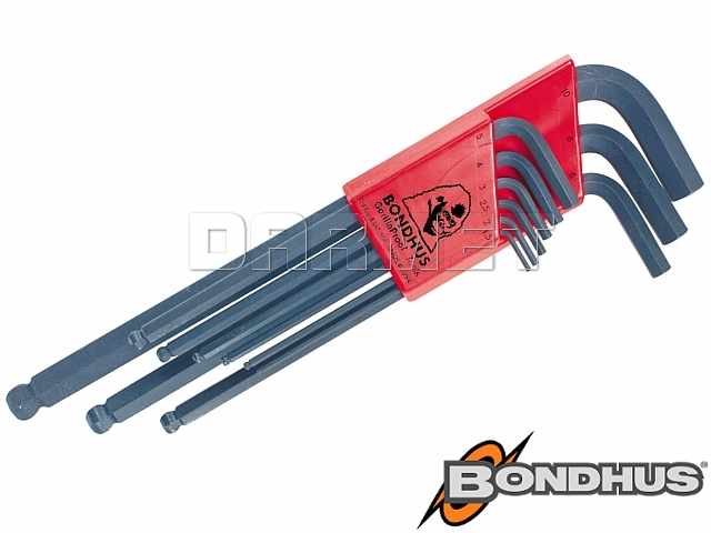 Zestaw kluczy imbusowych, długich z końcówką kulistą - 9 sztuk - BONDHUS (BO10999)