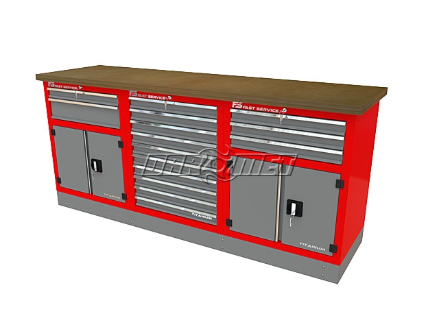 Mocny metalowy stół warsztatowy z szafkami 209x60cm - FAST SERVICE (T-31-10-30-01)