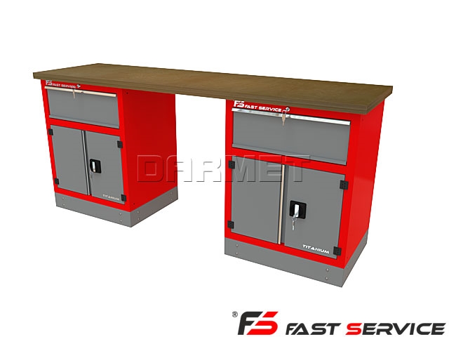 Mocny metalowy stół warsztatowy z szafkami 209x60cm - FAST SERVICE (T-32-32-01)