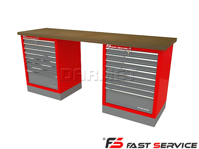 Mocny metalowy stół warsztatowy z szafkami 209x60cm - FAST SERVICE (T-16-16-01)