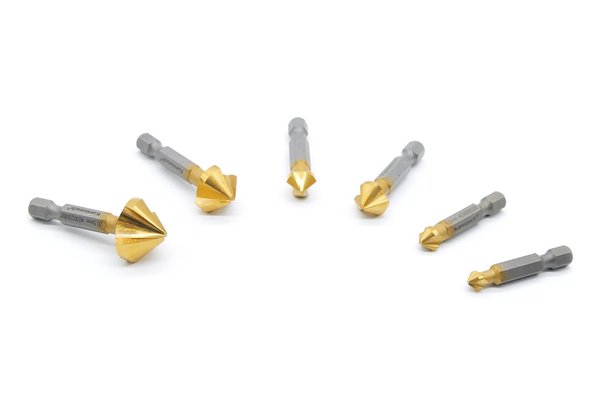 Zestaw pogłębiaczy 90° HSS-XE+TiN, asymetryczne ostrza, długie, uchwyt 1/4" udarowy, DIN 335 - 6,3 - 20,5mm - 403095020 | KARNASCH