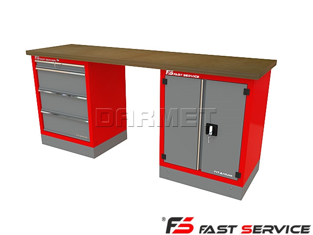 Mocny metalowy stół warsztatowy z szafkami 209x60cm - FAST SERVICE (T-18-40-01)
