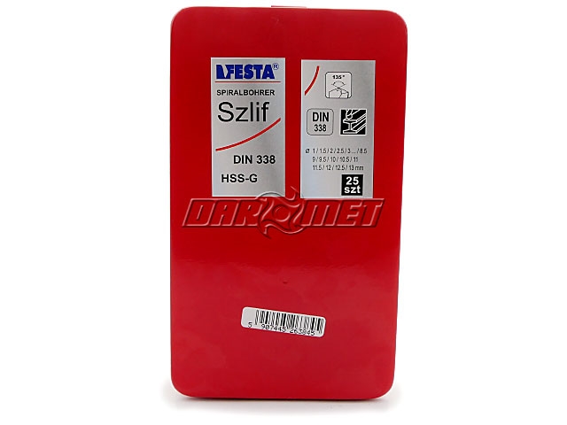 Zestaw wierteł szlifowanych do metalu | NWKa DIN 338 | 1-13 mm | HSS-G | komplet 25 sztuk - FESTA 063845