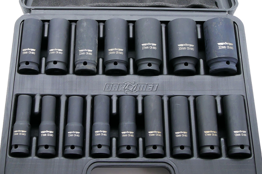 Nasadki udarowe w skrzynce | 1/2" | 16 elementów | długie 10 - 32 mm - ADLER AD-16D 3510.6
