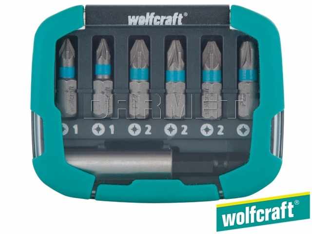 Zestaw końcówek krzyżowych Pozidriv, długość: 25 mm, rozmiary: PZ1, PZ2, PZ3 - 7 częściowy - WOLFCRAFT WF2977000)