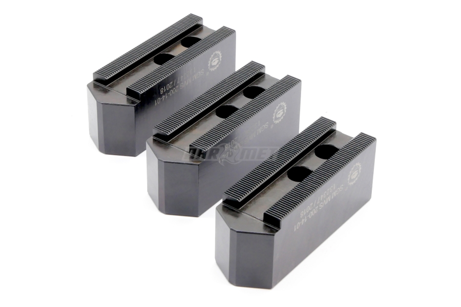 Szczęki do uchwytów tokarskich z mocowaniem mechanicznym 200 mm | SGM MVS 200-14-01 | górne | miękkie | komplet (3 szt.) - BISON-BIAL (398525045200)