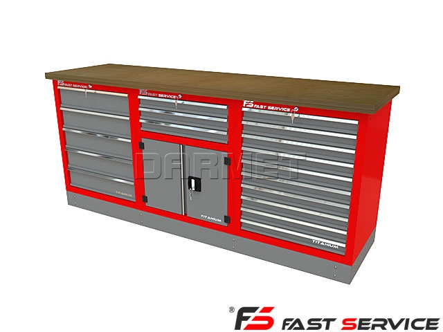 Mocny metalowy stół warsztatowy z szafkami 209x60cm - FAST SERVICE (T-15-30-10-01)