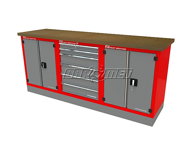 Mocny metalowy stół warsztatowy z szafkami 209x60cm - FAST SERVICE (T-40-14-40-01)