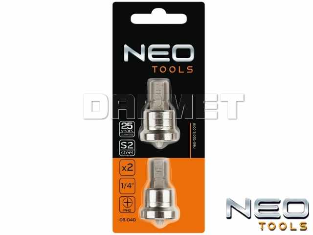 Końcówki wkrętakowe krzyżowe Phillips do płyt kartonowo-gipsowych, PH2 x 25MM - 2 sztuki - NEO TOOLS (06-040)