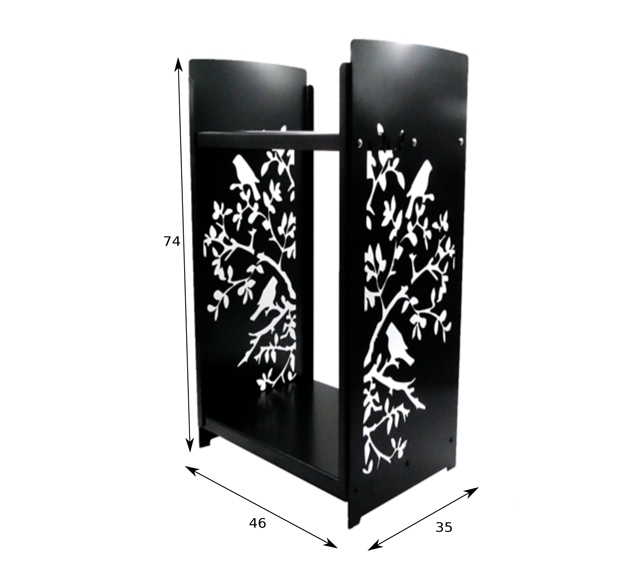 Stojak na drewno kominkowe | 46 x 35 x 115  cm | blacha 2,5 mm | wzór: PTAK - DARMET