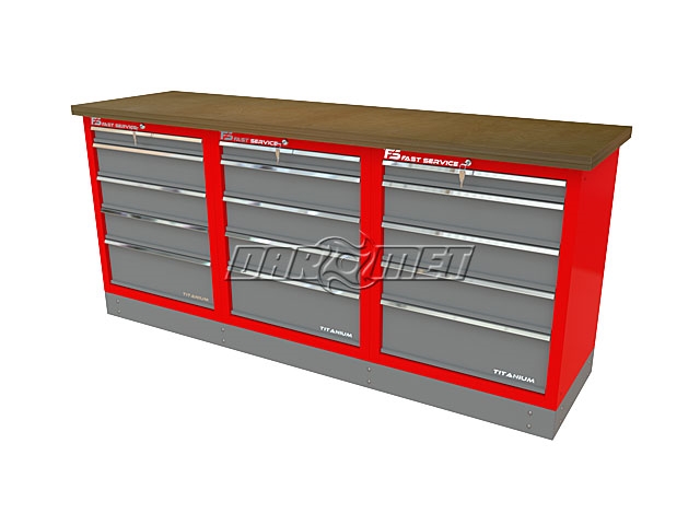 Mocny metalowy stół warsztatowy z szafkami 209x60cm - FAST SERVICE (T-21-21-21-01)