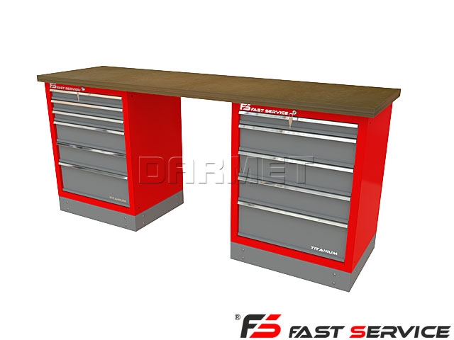 Mocny metalowy stół warsztatowy z szafkami 209x60cm - FAST SERVICE (T-20-21-01)