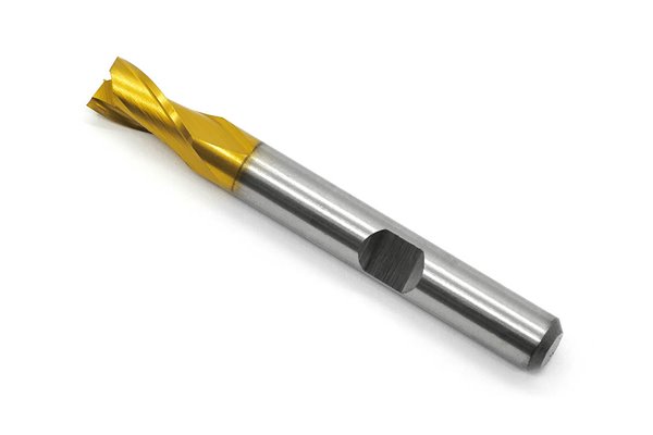 Frez trzpieniowy do metalu 6 mm | 2-ostrzowy | do rowków na wpusty | krótki walcowo-czołowy | Powłoka TiN Golden | chwyt walcowy DIN 327-D K HSS - FENES 0641-552-202-035