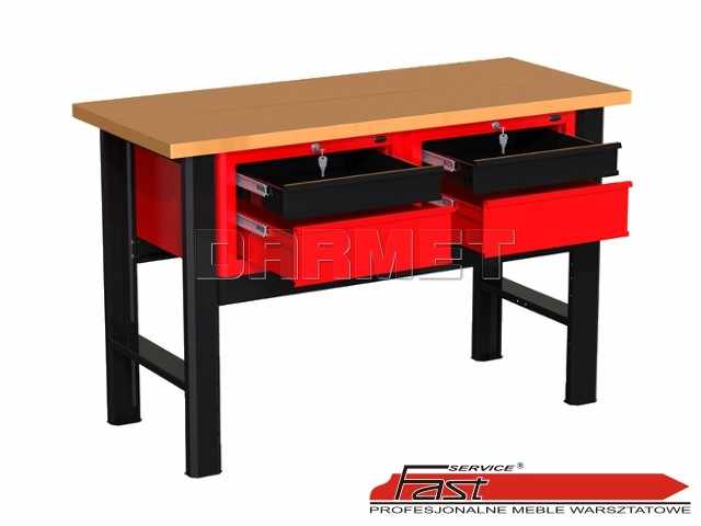 STÓŁ WARSZTATOWY Z 2 SZAFKAMI (4 szuflady) - 1400 mm - FAST SERVICE (N-3-03-01)