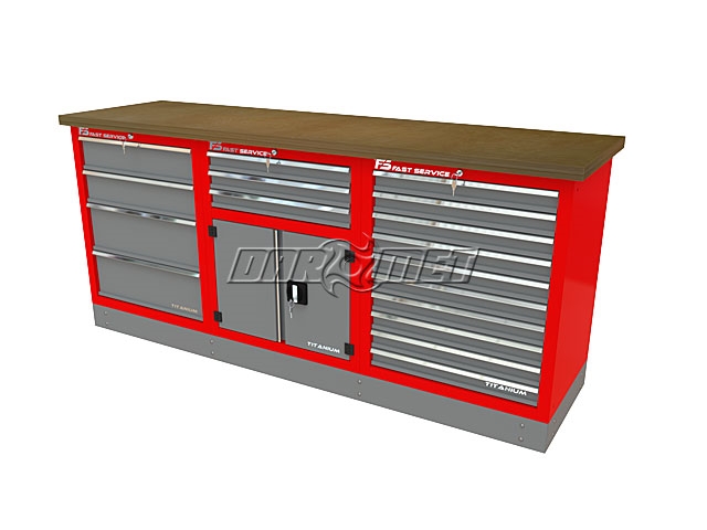 Mocny metalowy stół warsztatowy z szafkami 209x60cm - FAST SERVICE (T-23-30-10-01)